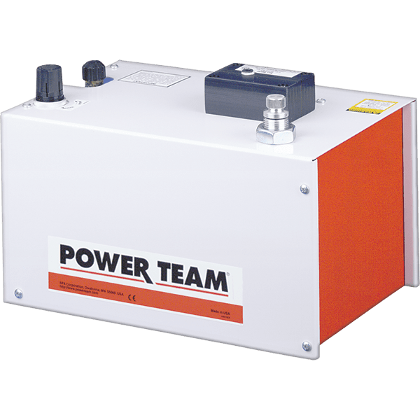 Bomba PowerTeam Serie PA - Bomba neumática accionada por aire comprimido - Desplazamiento hidráulico de 6, 9, 17, 28, 46 y 55 pulg.3 /min - Capacidades útiles de 98 a 570 pulg.3